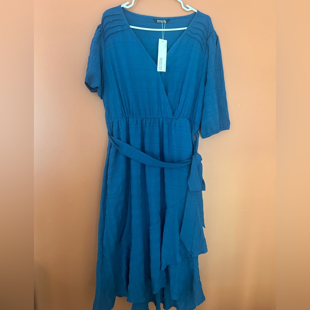 BloomChic Elegant Blue Wrap Dress